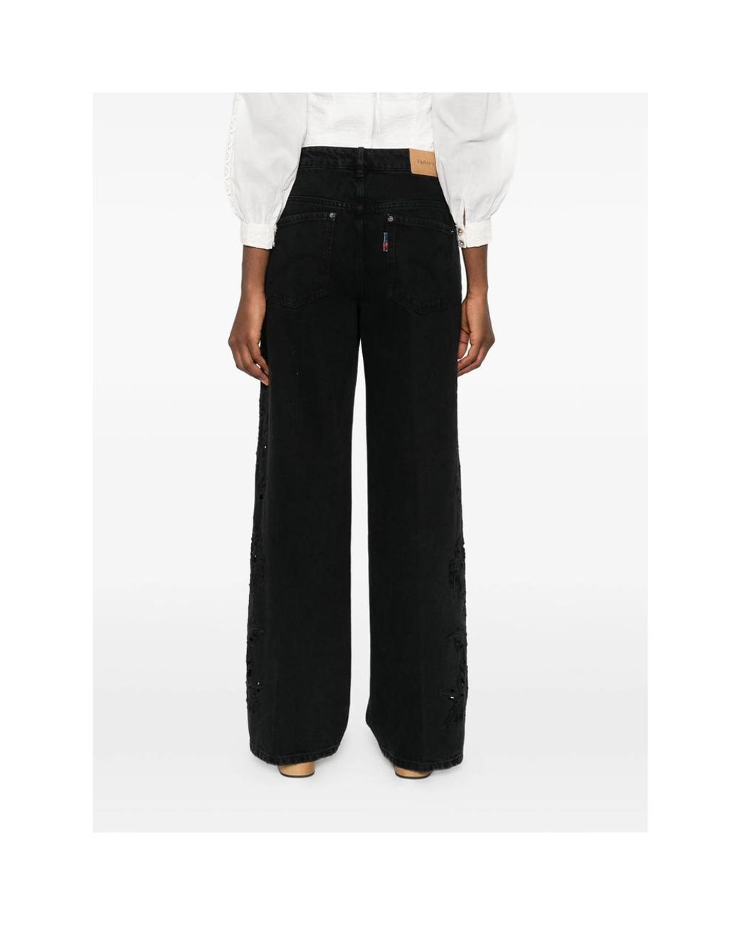 Farm Rio Black Floral-Appliqué Five-Pockets Jeans