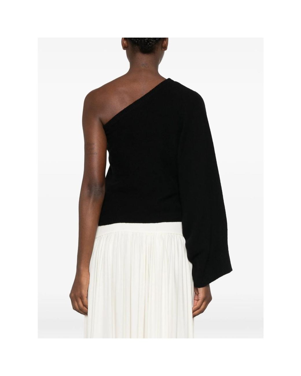 FEDERICA TOSI Black One-Shoulder Scarf-Detail Sweater And Scarf Set