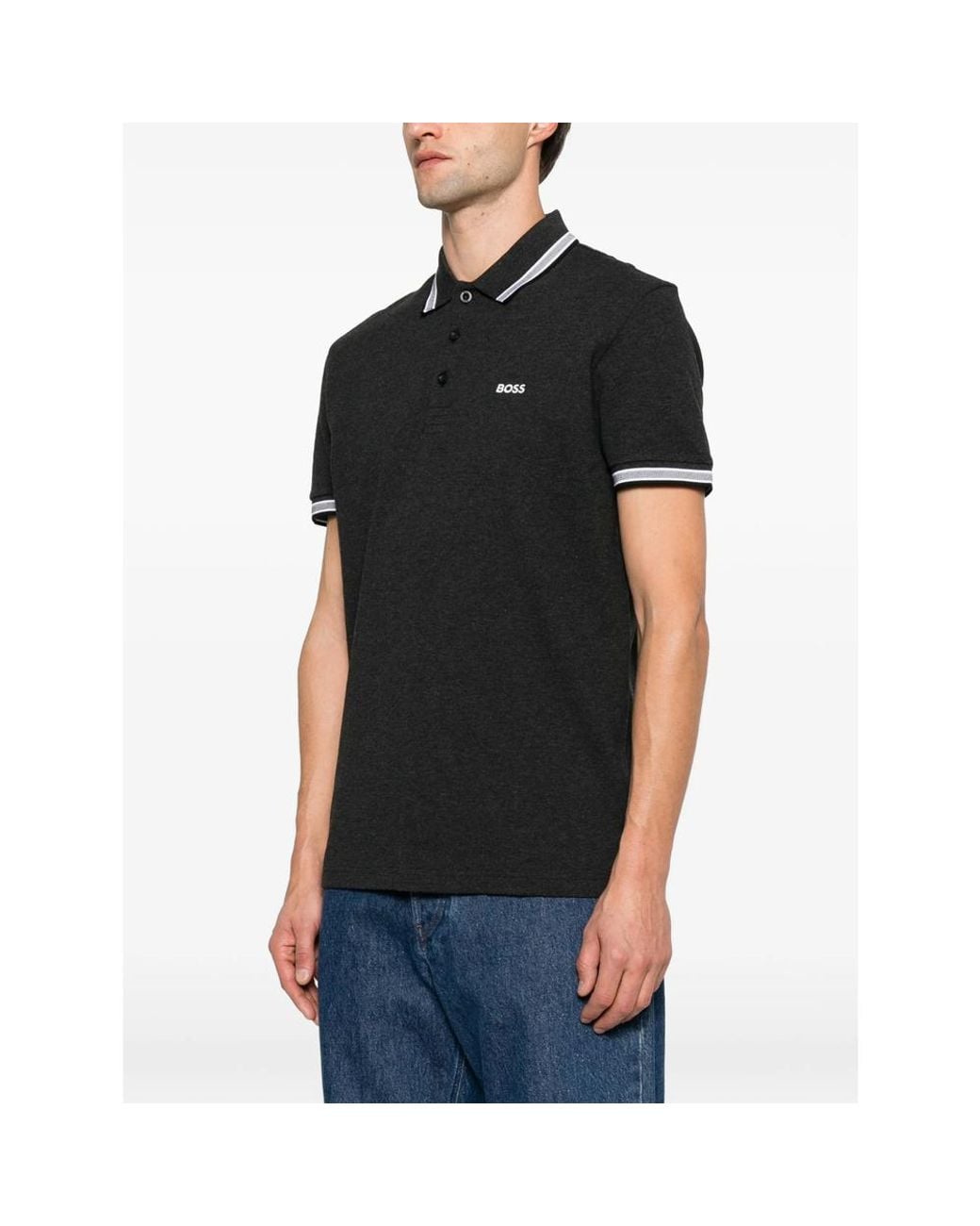Boss Black Logo-Print Tipped Polo Shirt for men