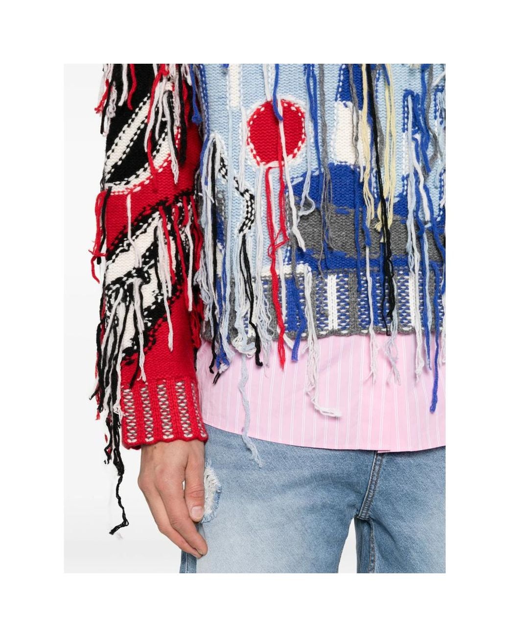 Charles Jeffrey Blue Guddle Fringe-Detail Intarsia-Knit Sweater for men