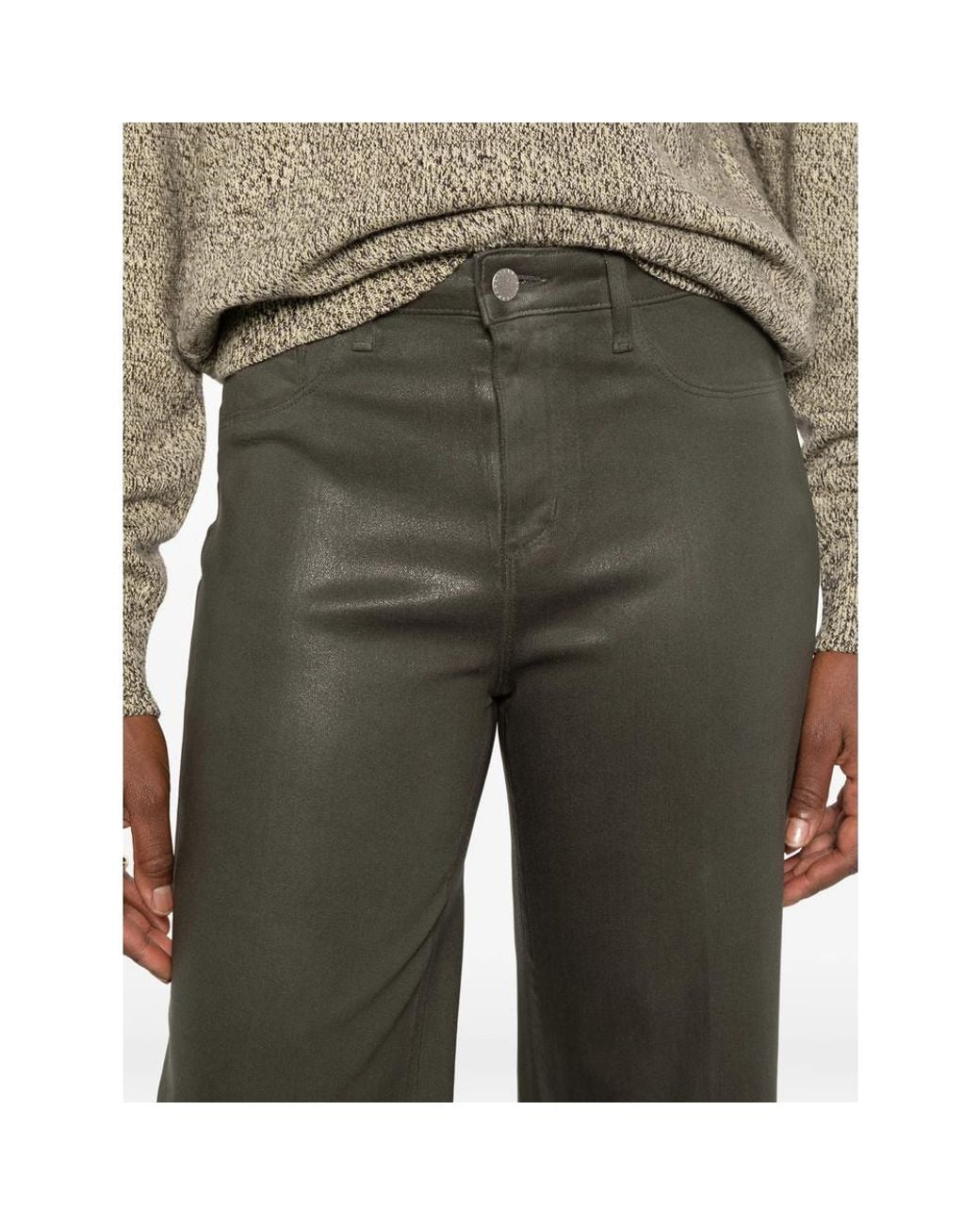 L'Agence Gray Coated Straight-Leg Trousers