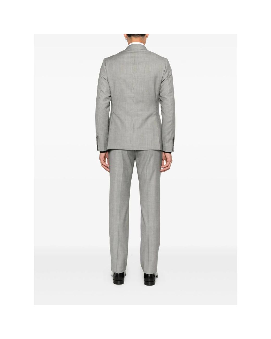 Reveres 1949 Gray Double-Breasted Checked-Pattern Suit for men