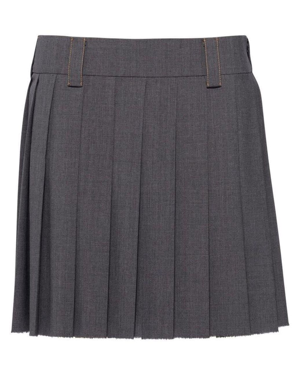 Miu Miu Virgin-wool Pleated Skirt in Gray | Lyst