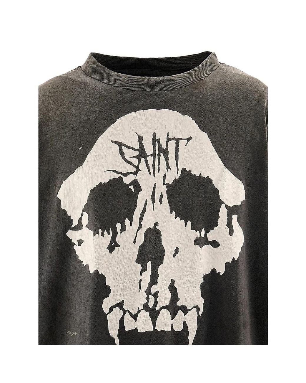 SAINT Mxxxxxx Gray X Bape Skull-Print Long-Sleeve T-Shirt for men