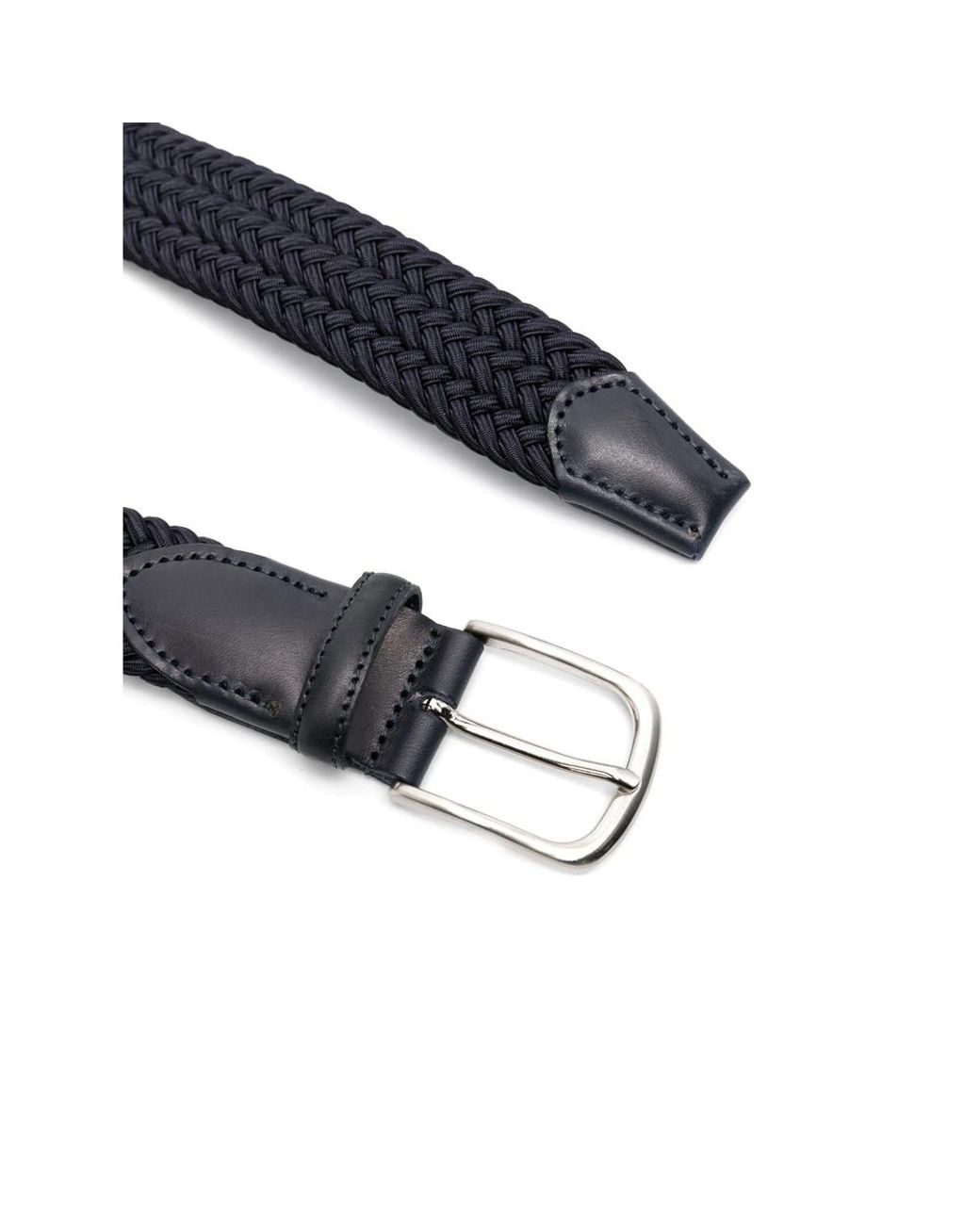 Eraldo Black Leather-Trim Interwoven Belt for men