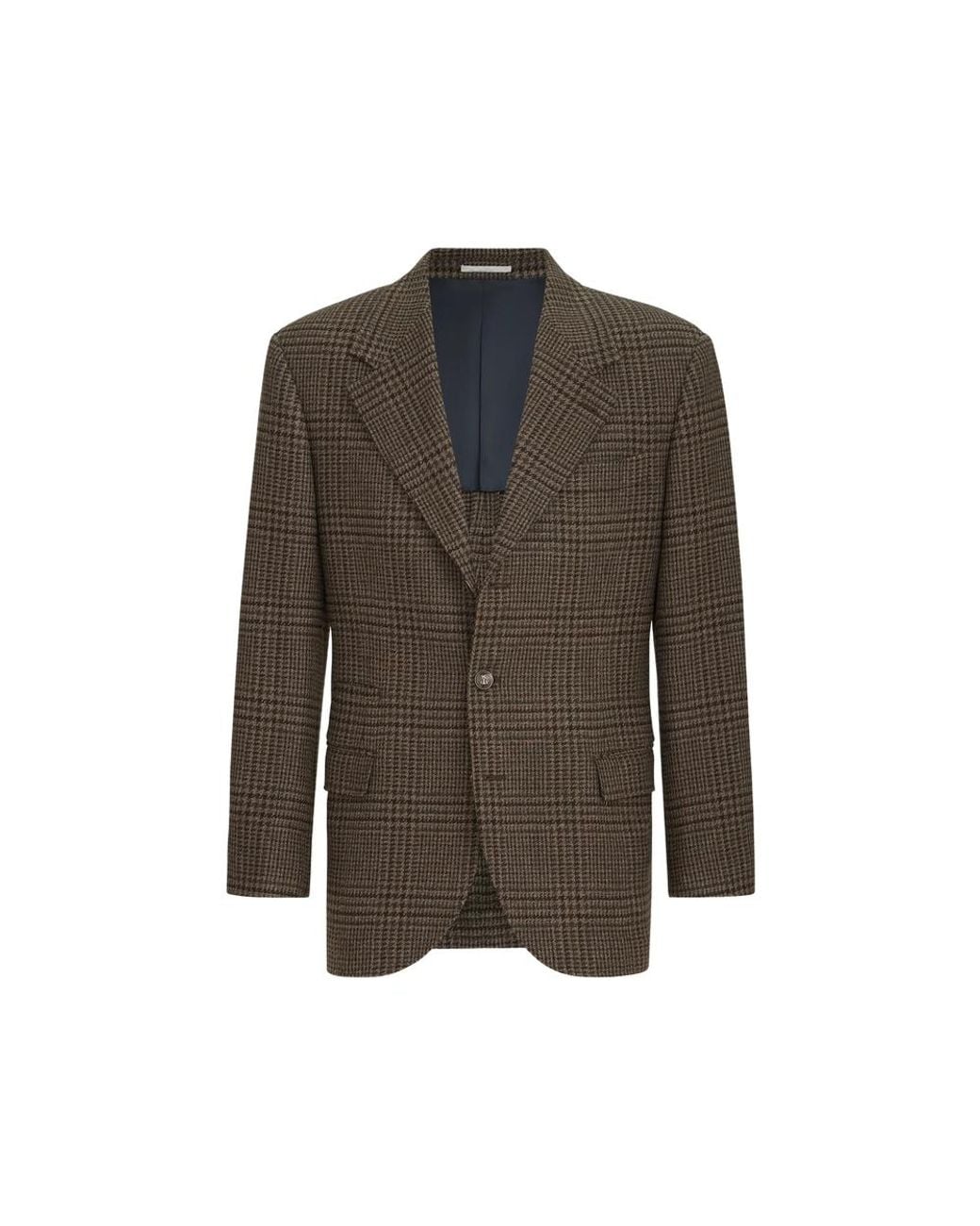 Brunello Cucinelli Green Cashmere Prince Of Wales Tailor Blazer for men