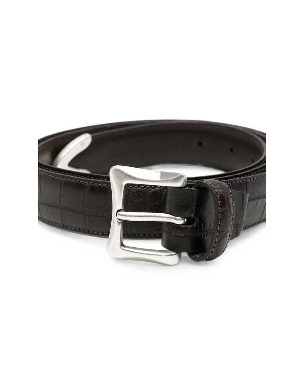 Eraldo Black Crocodile-Effect Buckle Belt for men
