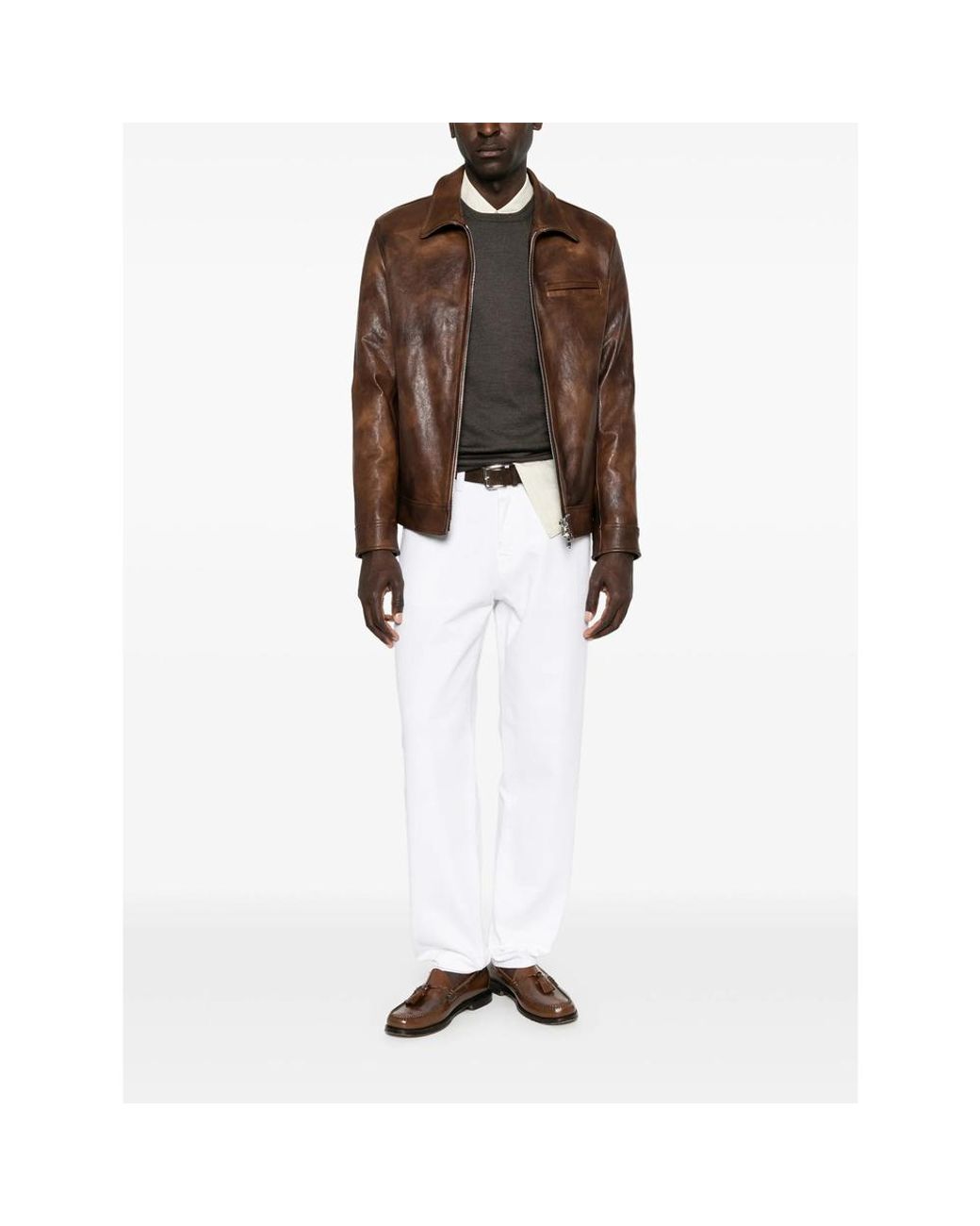 Dondup Brown Distressed Leather Jacket for men