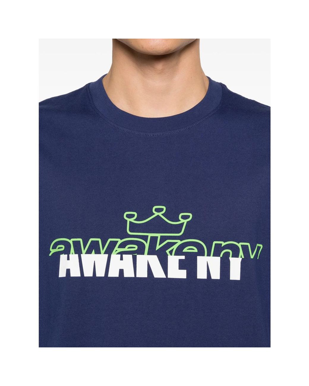 AWAKE NY Blue Headcrack Champs Logo-Detail T-Shirt for men