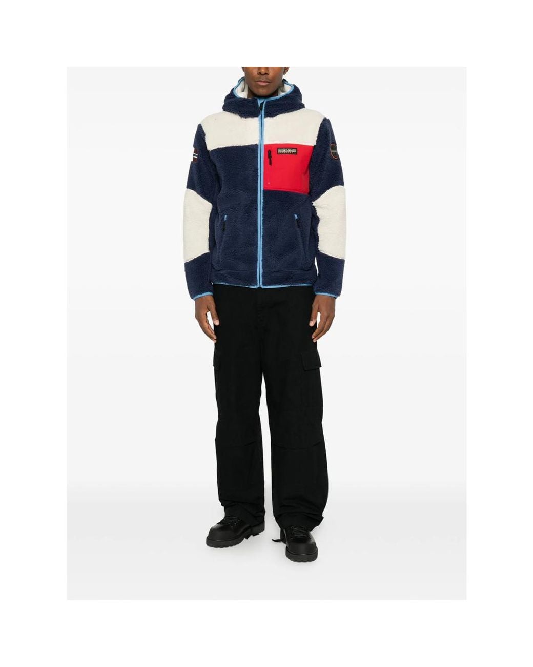 Napapijri Blue Colour-Block Fleece Jacket for men
