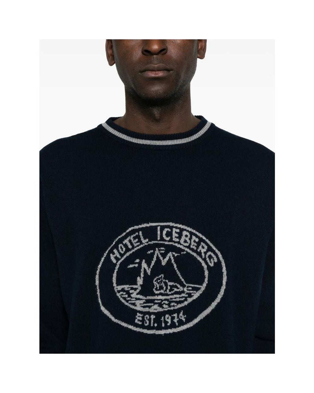 Iceberg Black Logo-Intarsia Tipped Sweater for men