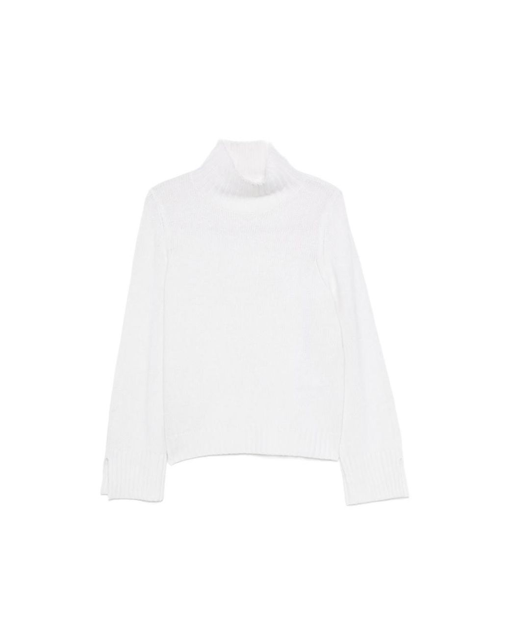 Allude White Ribbed Roll-Neck Sweater
