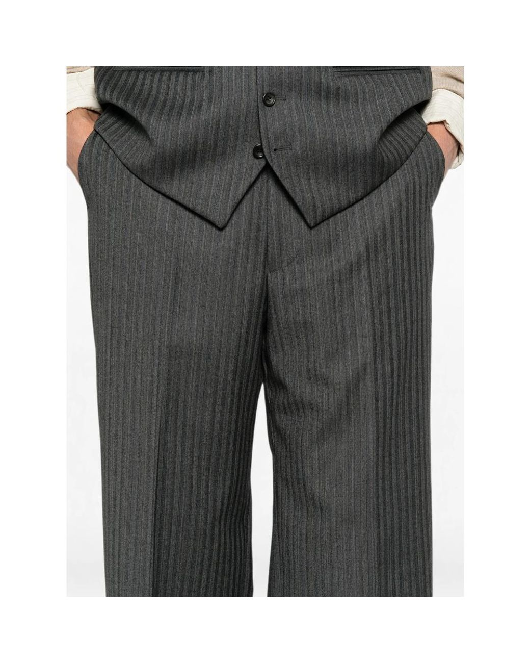 Reveres 1949 Gray Pinstripe-Pattern Straight-Leg Trousers for men