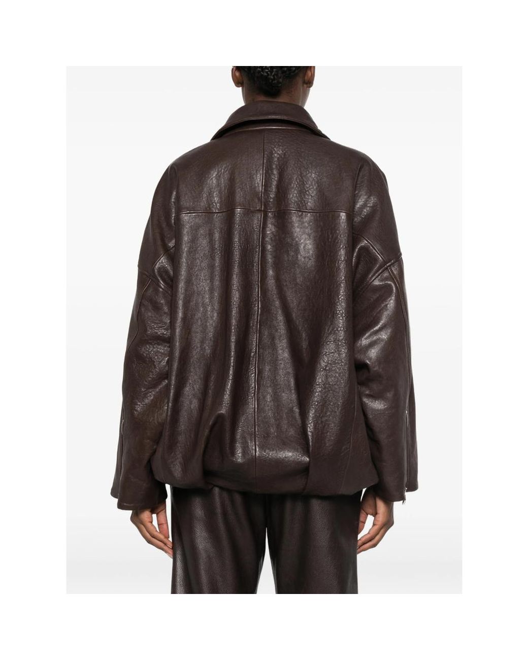 Emmeci Brown Belted Oversized Leather Jacket