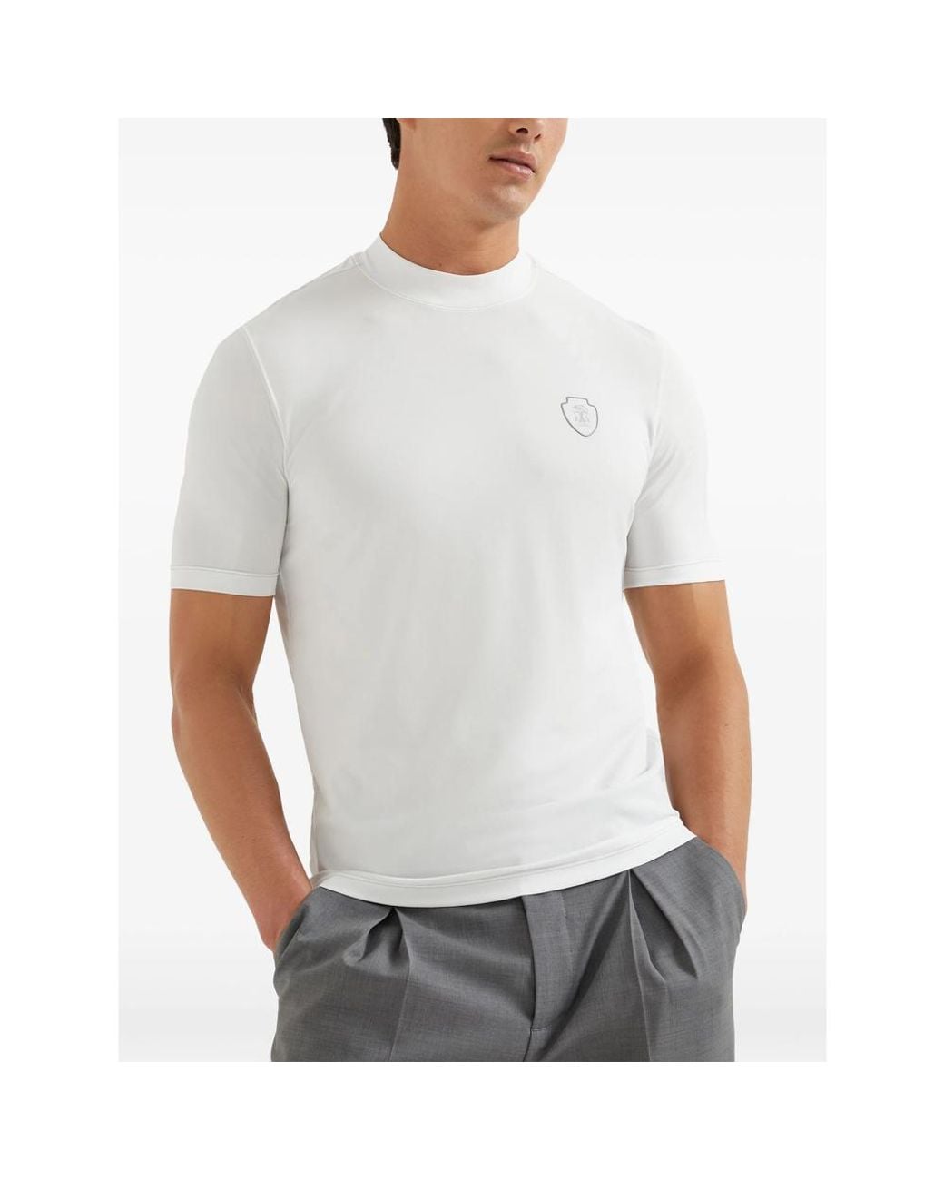 Brunello Cucinelli White Logo-Appliqué T-Shirt for men