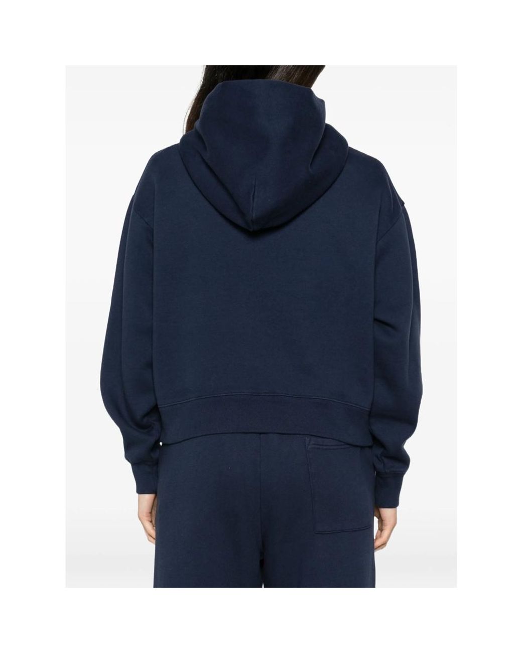 Sporty & Rich Blue Logo-Embroidered Pouch-Pocket Hoodie