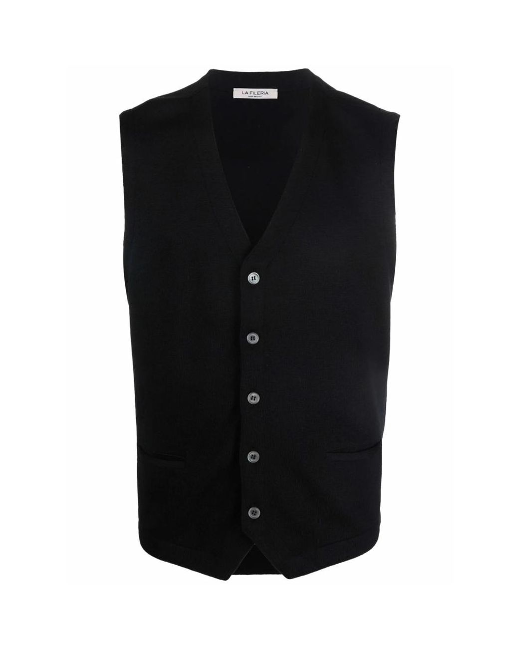 La Fileria Black V-Neck Virgin Wool Gilet for men