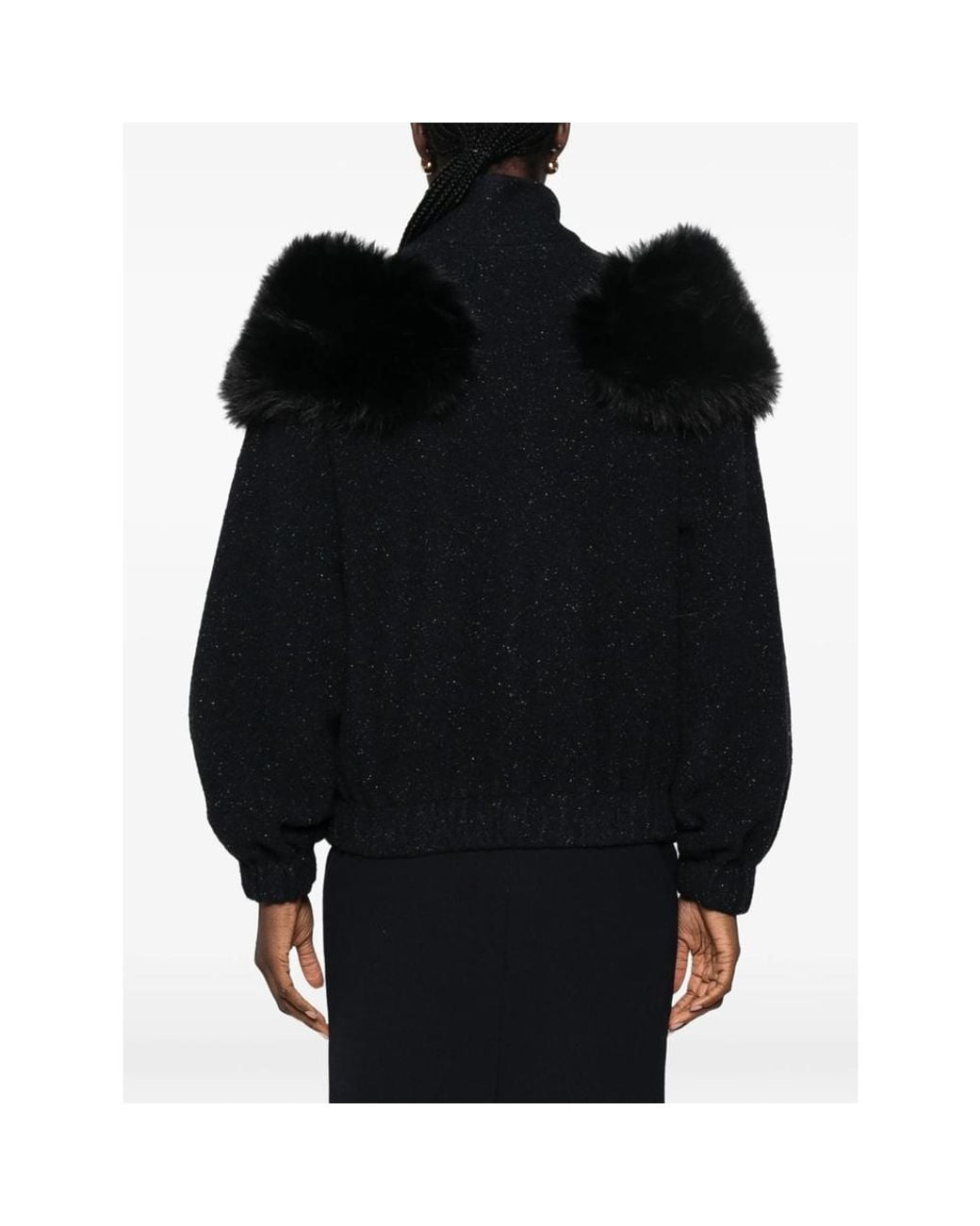 ShuShu/Tong Black Faux-Fur Trim Flecked Coat