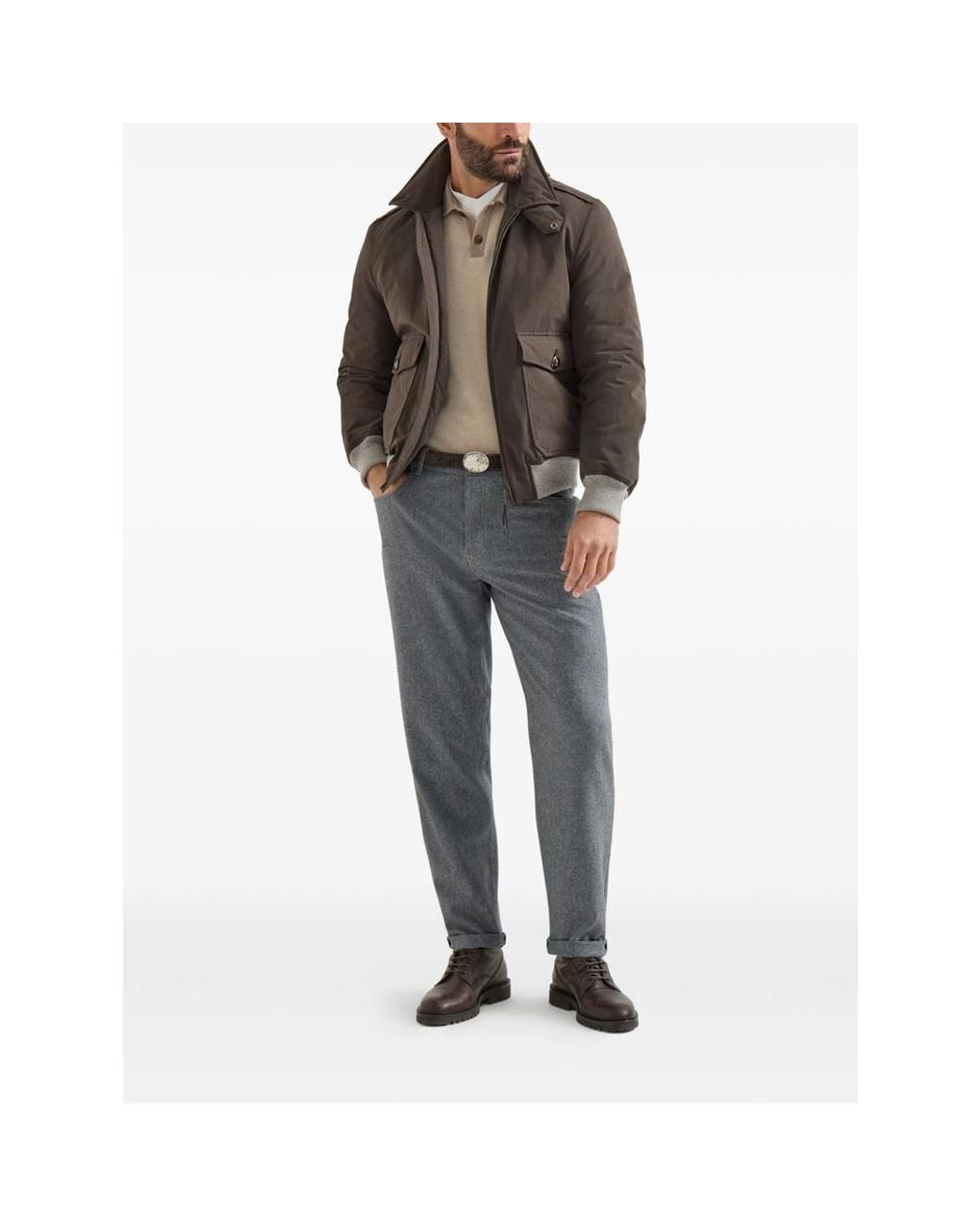 Brunello Cucinelli Gray Virgin Wool Flannel Five-Pocket Trousers for men