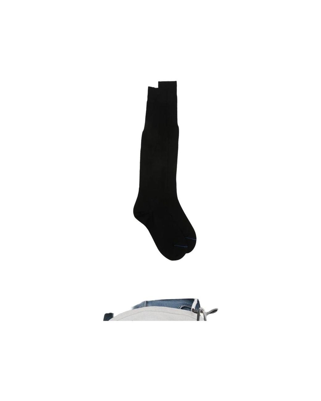 ANT45 Black Plain Long Fine-Knit Socks for men