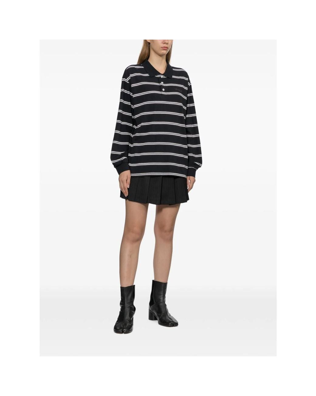 DUNST Black Striped Long-Sleeve Polo Shirt for men