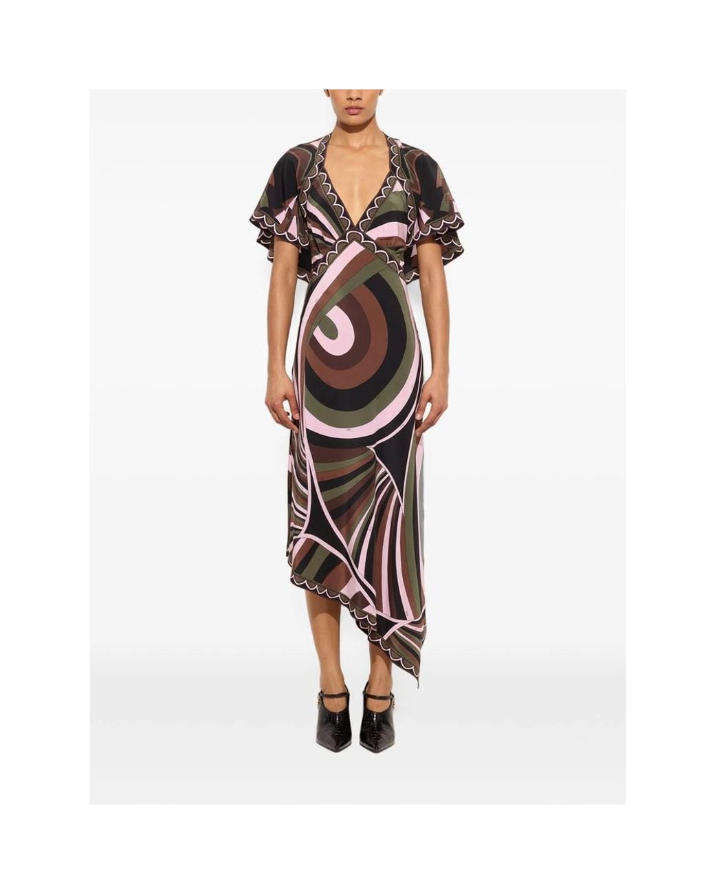 Emilio Pucci Black Iride-And-Baiadera-Print Crêpe-De-Chine Dress