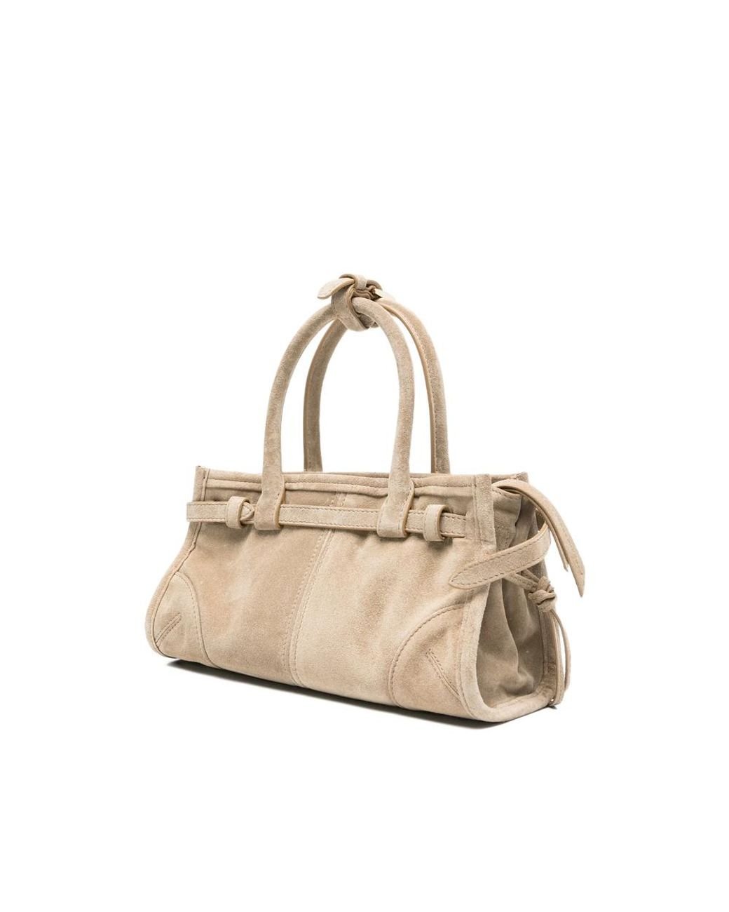 Prada Natural Buckle Suede Tote Bag