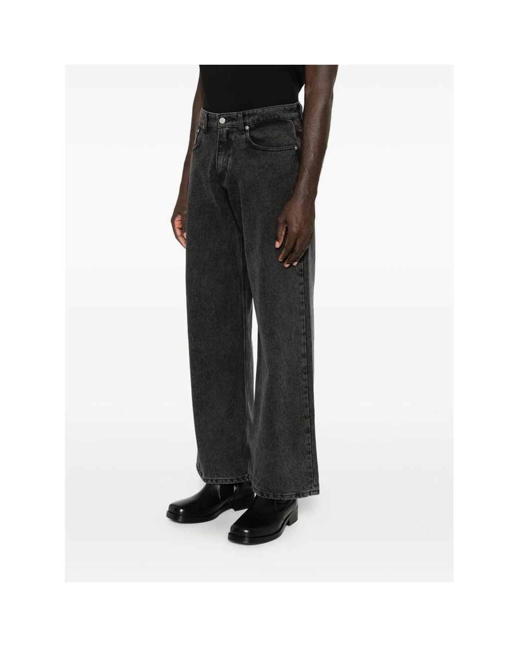 ERL Black Embroidered-Logo Wide-Leg Jeans for men
