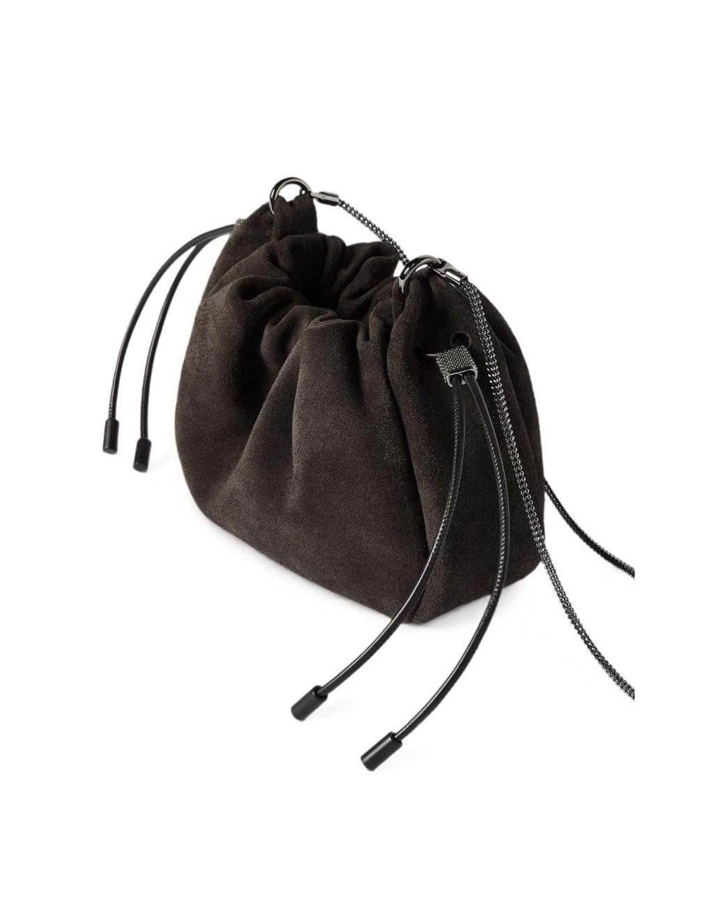 Brunello Cucinelli Black Mellow Suede Shoulder Bag