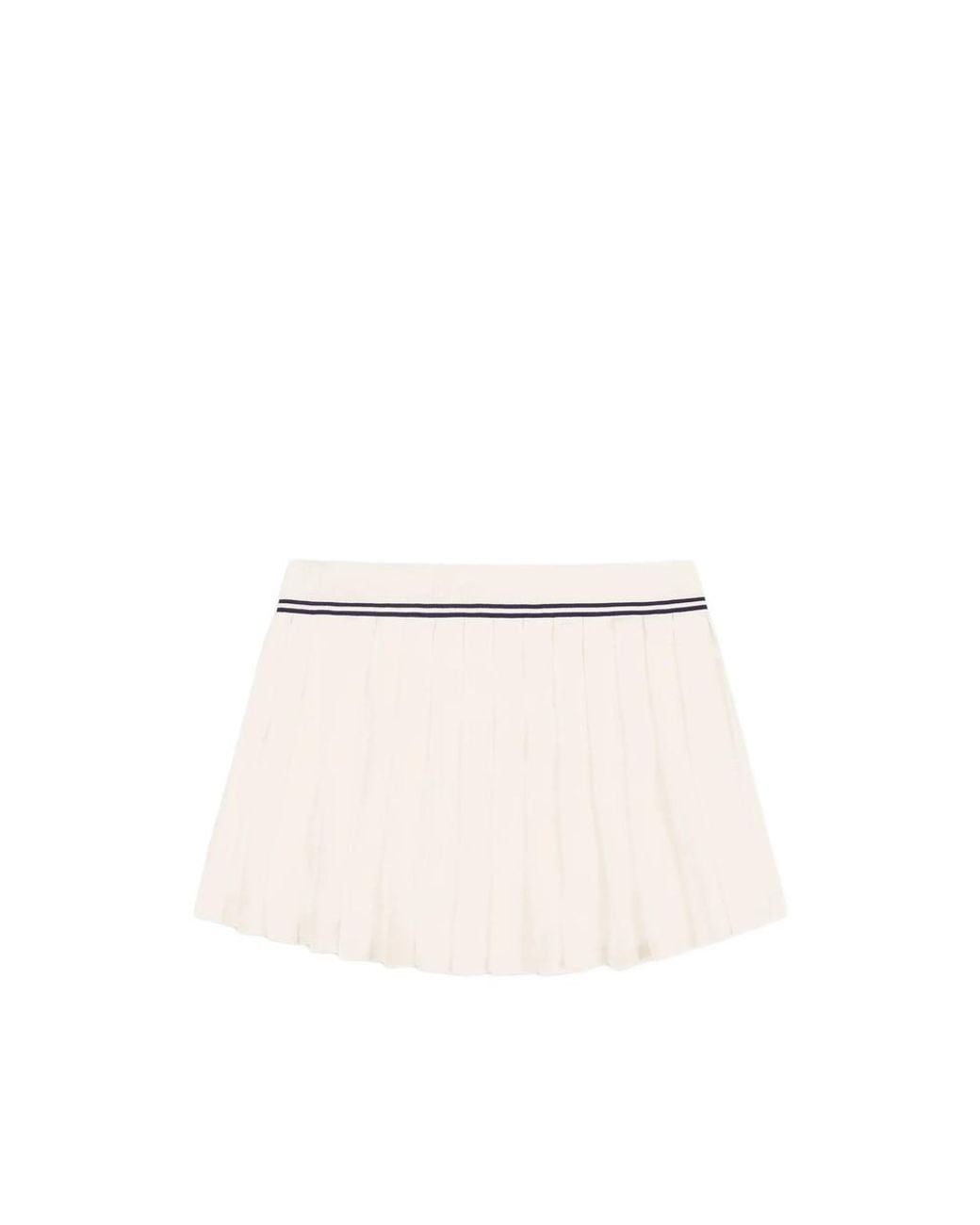 Sporty & Rich Natural Serif Pleated Logo-Embroidered Mini Skirt