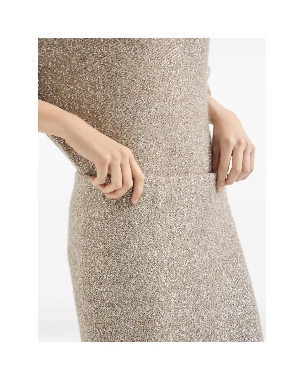 Brunello Cucinelli Gray Elastic-Waistband Midi Skirt