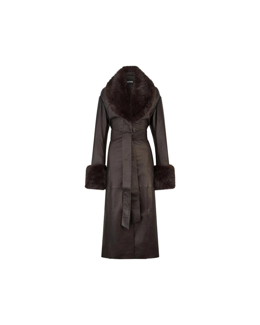 ROTATE BIRGER CHRISTENSEN Black Faux-Fur Collar Leather Coat
