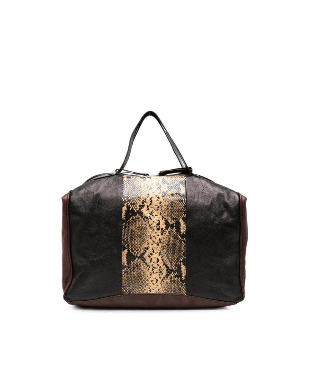 Dries Van Noten Black Snake-Effect Leather Tote Bag for men
