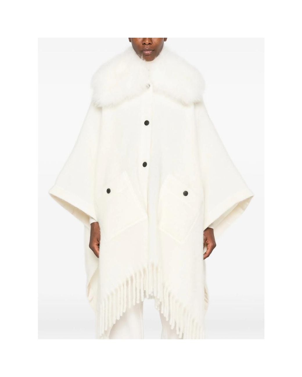 Moncler White Fringed Cape