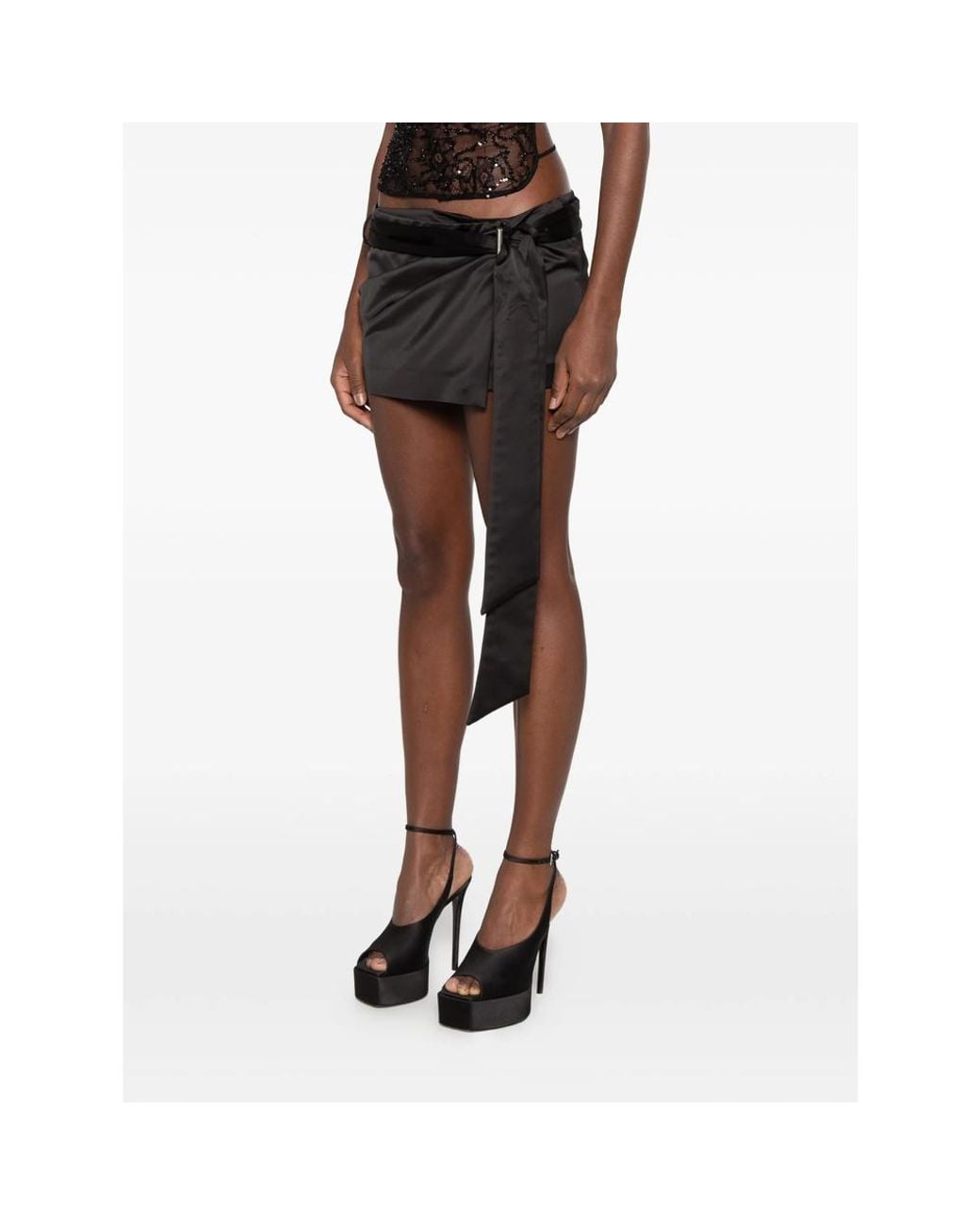 The Attico Black Mini Satin Wrap-Style Skirt