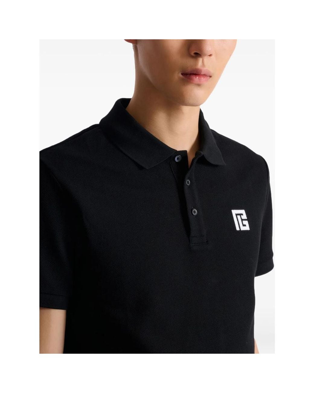 Balmain Black Cotton Polo Shirt for men
