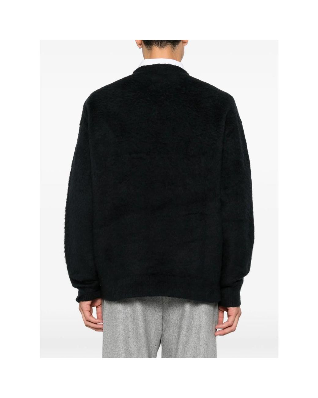 Roberto Collina Black Brushed-Knit Crew-Neck Sweater for men
