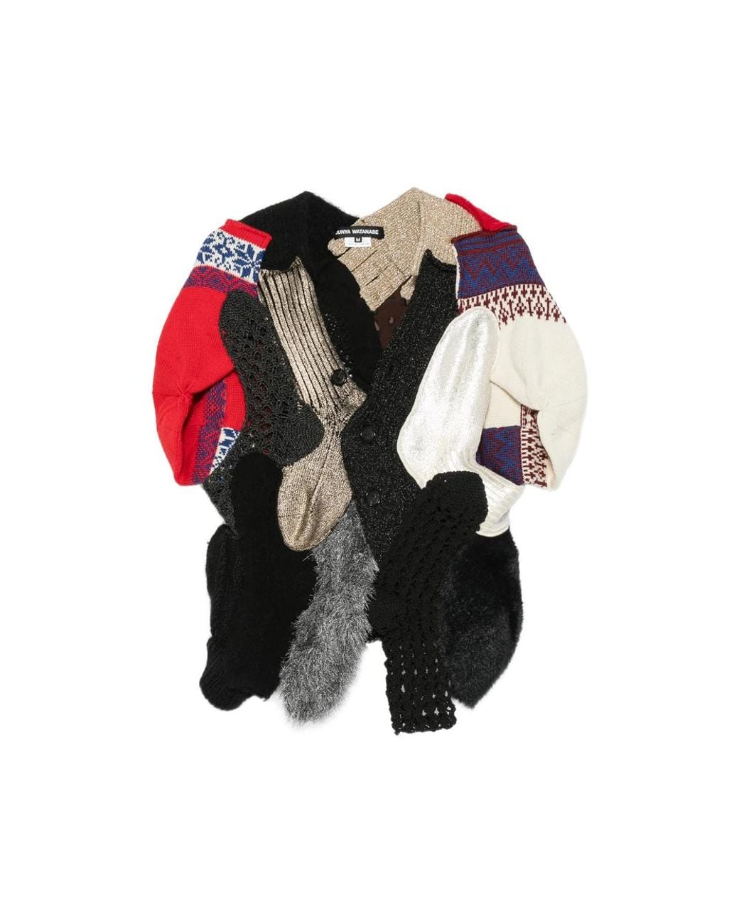 Junya Watanabe Black Mixed-Material Patchwork Cardigan