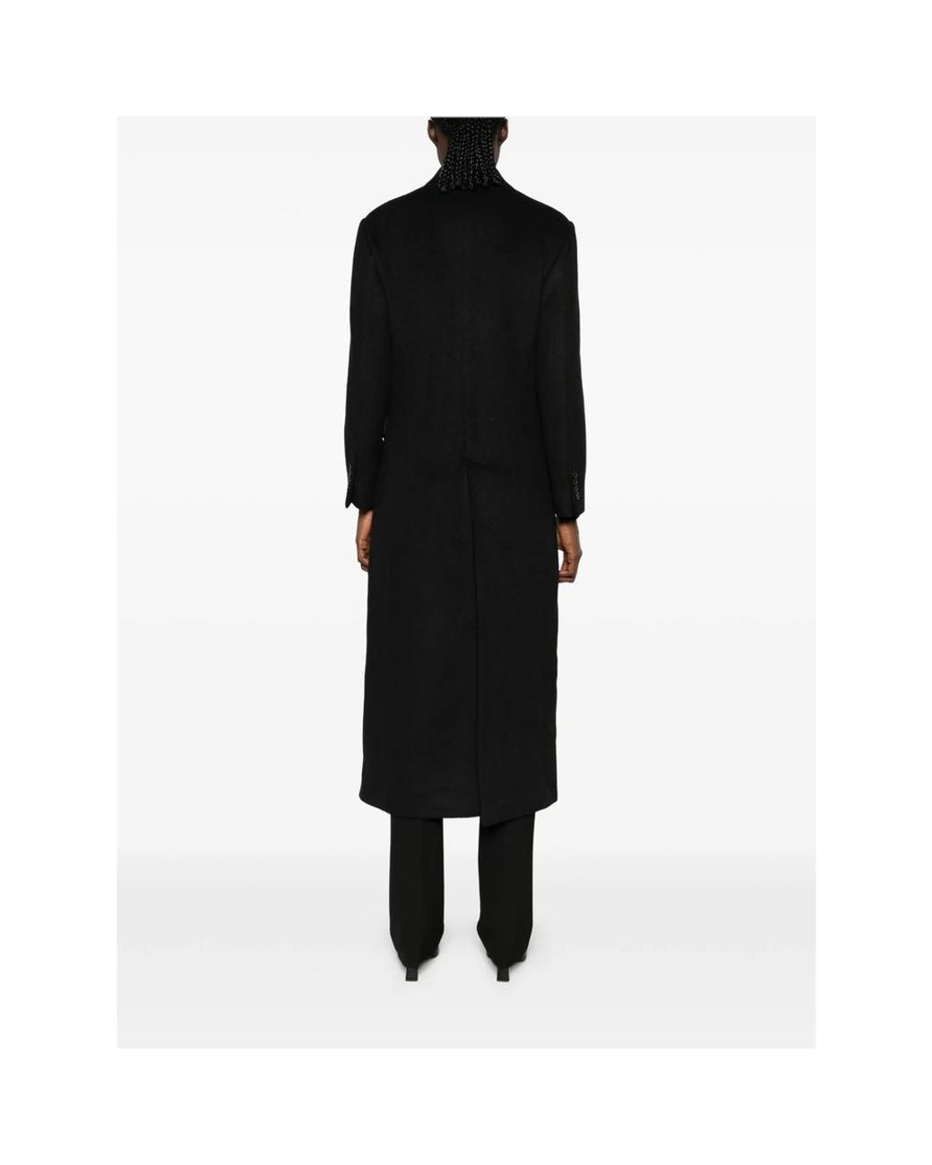 Eraldo Black Double-Breasted Peaked-Lapels Coat