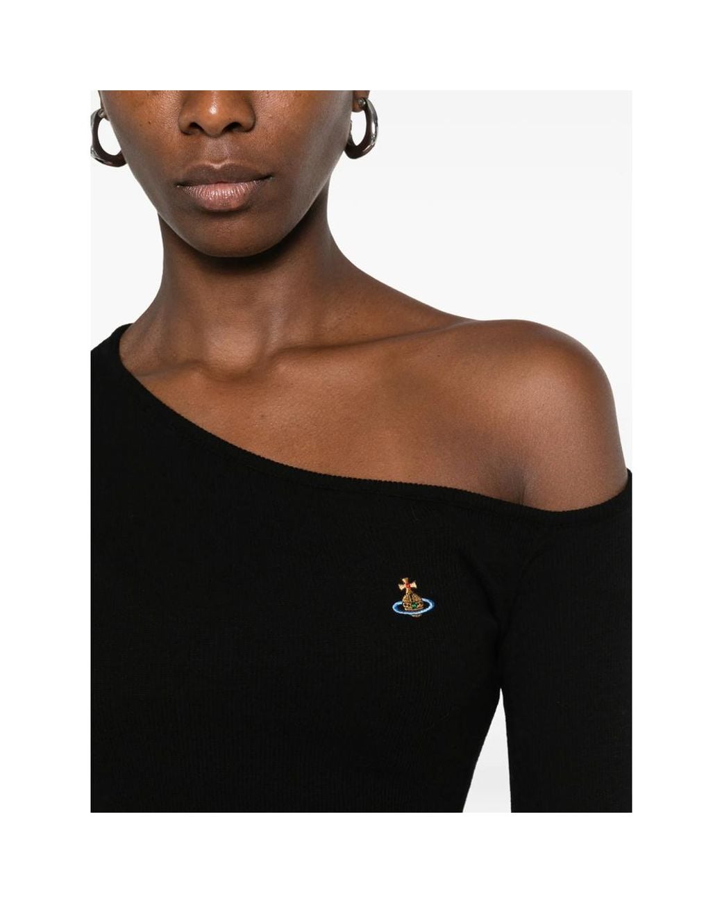 Vivienne Westwood Black Orb-Embroidered Asymmetric-Neck Top