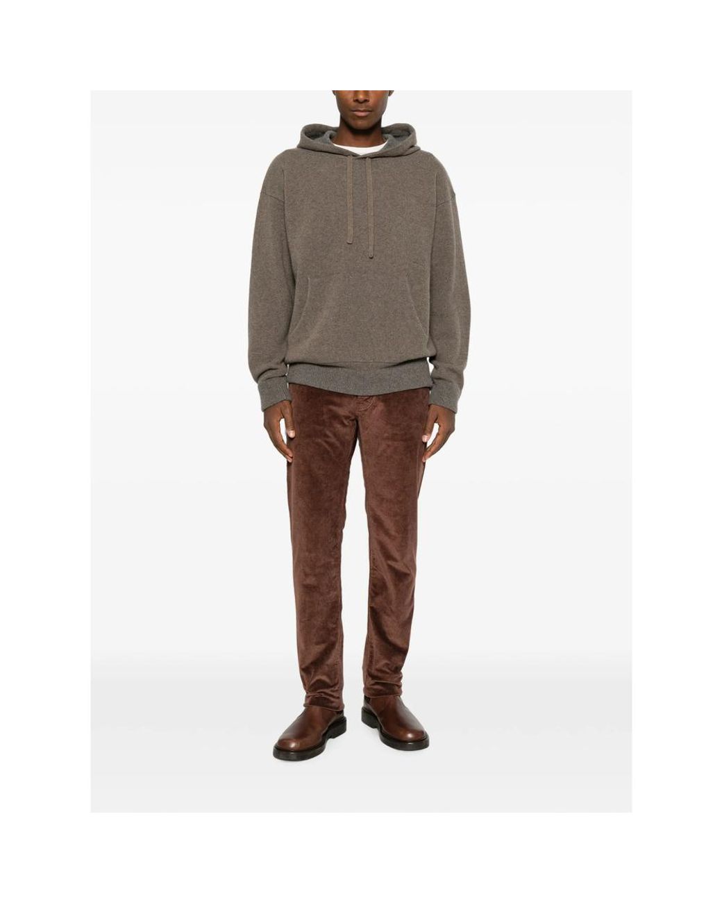 Roberto Collina Brown Front-Pouch Hoodie for men