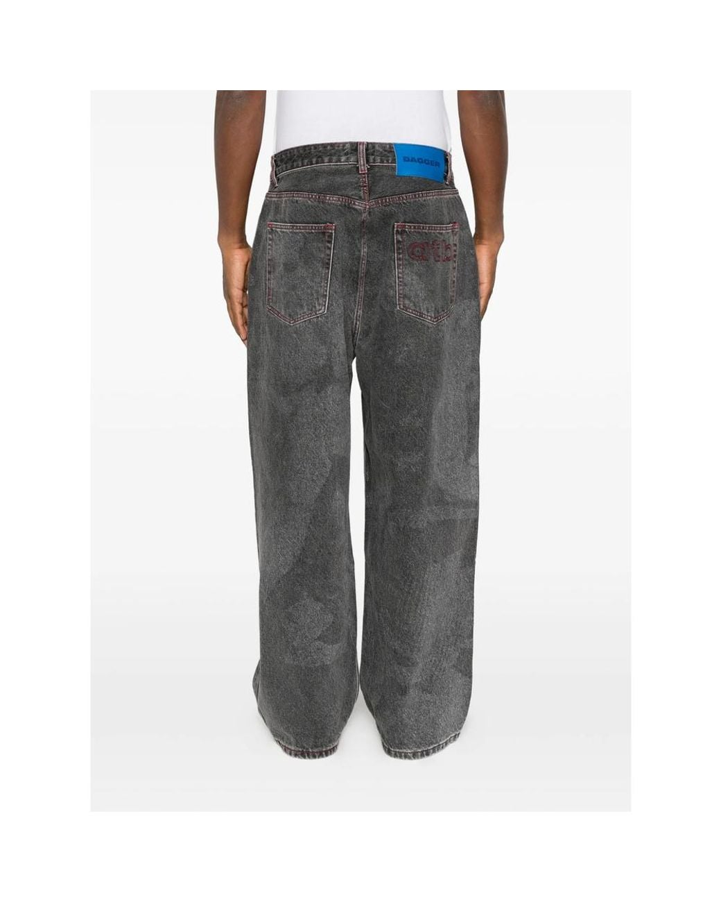 DAGGER Gray Embroidered Acid-Wash Jeans for men