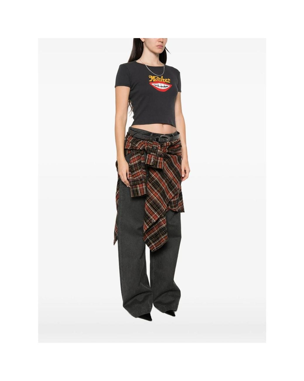 Mother Black The Itty Bitter Ringer Graphic-Print Cropped T-Shirt