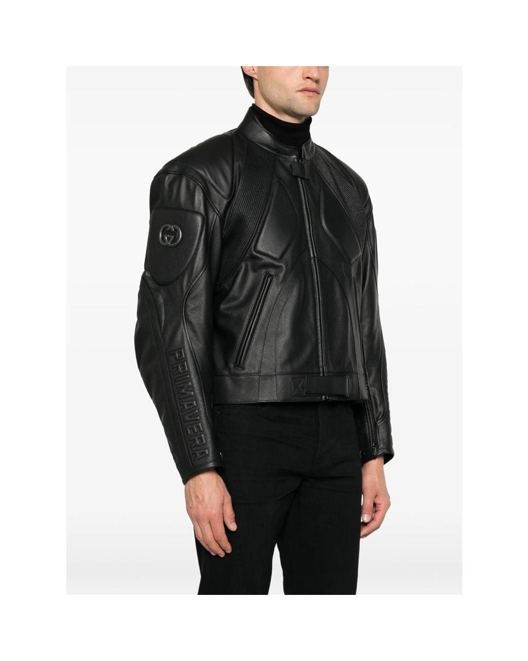 Gucci Black Web-Stripe Interlocking G Leather Jacket for men