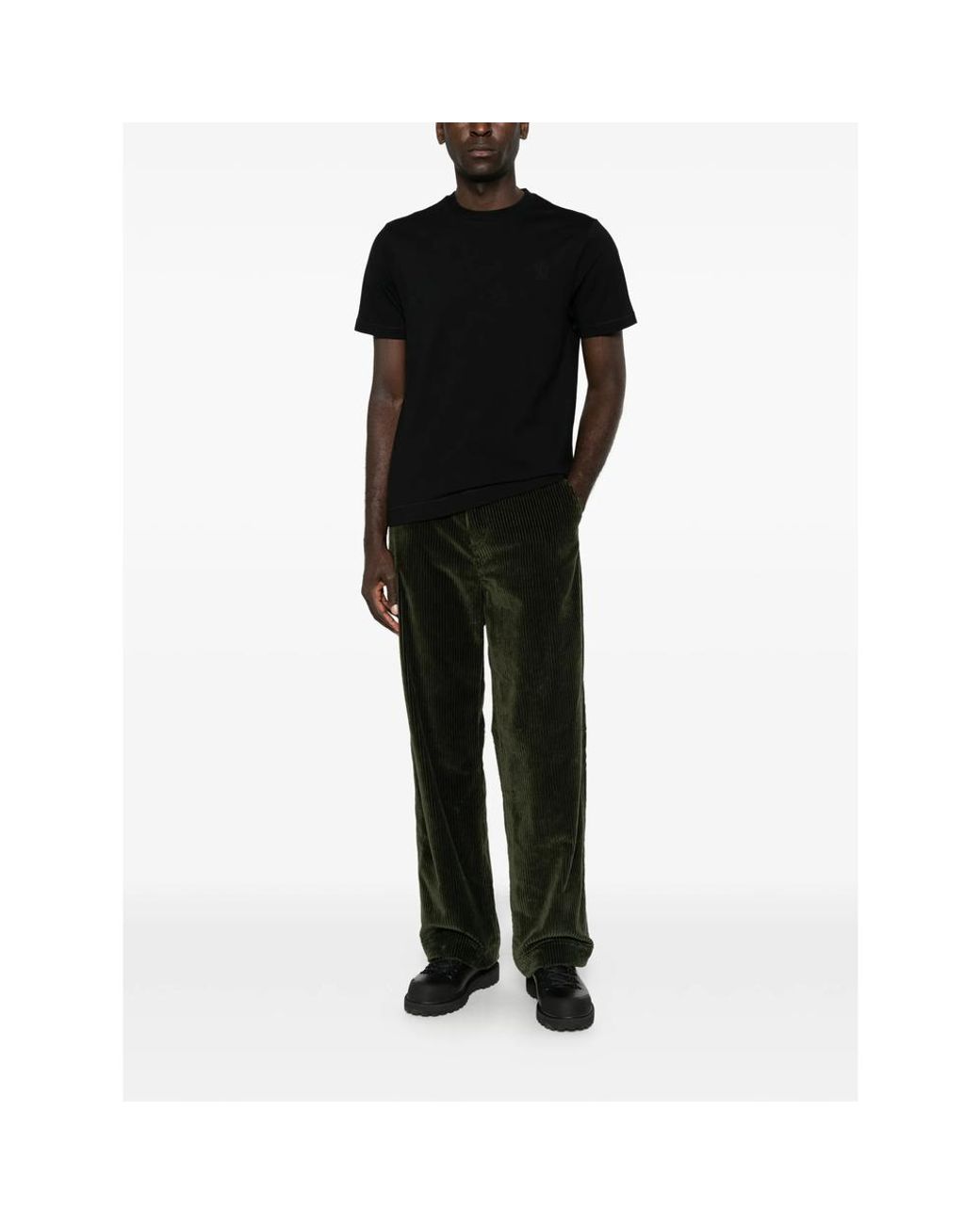 Moncler Black Corduroy Logo-Patch Trousers for men