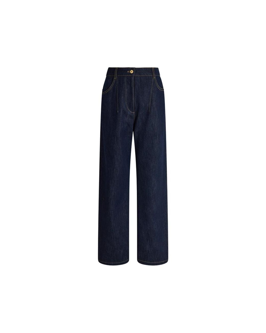 Patou Blue Boyfriend Contrast-Stitch Wide-Leg Jeans