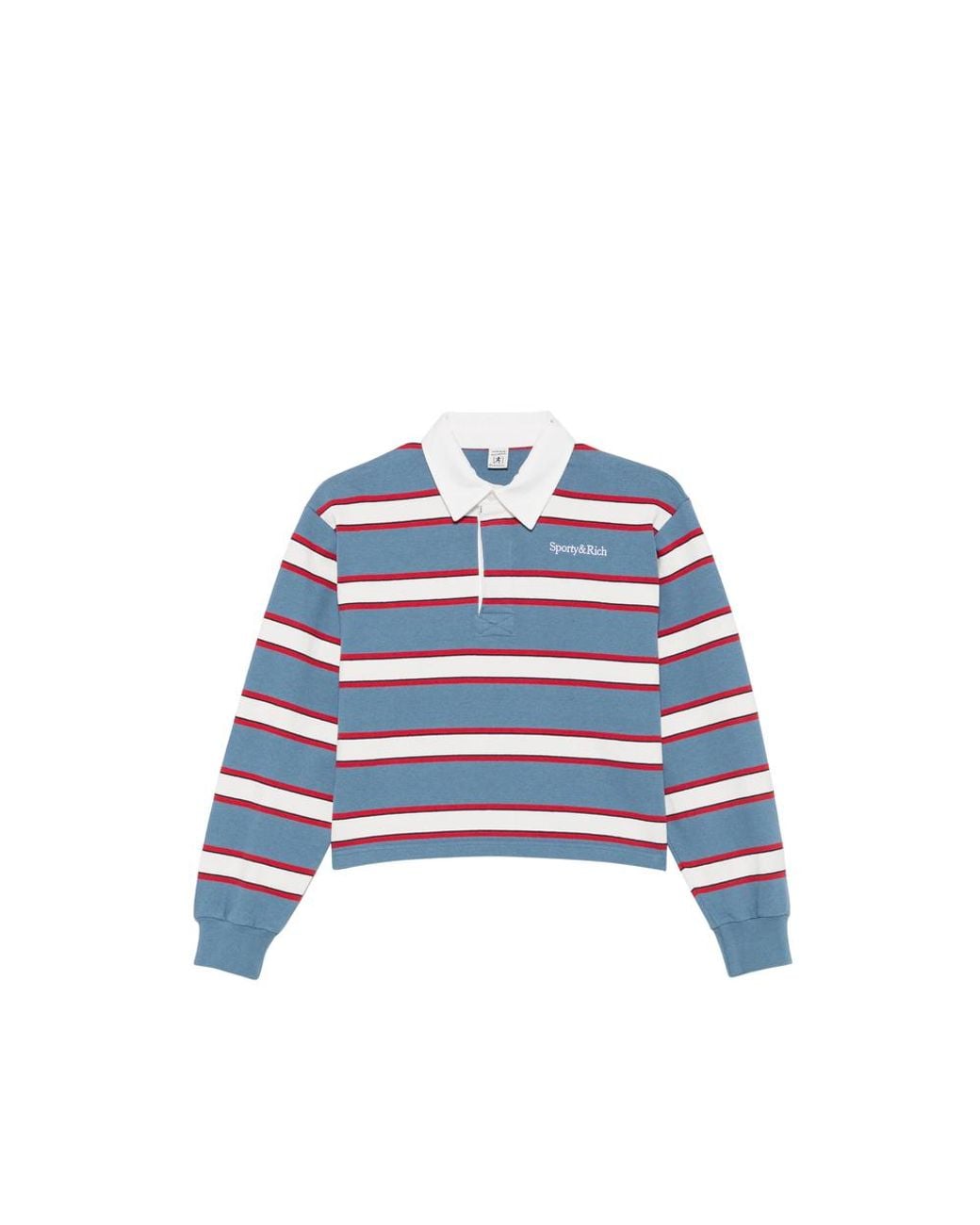 Sporty & Rich Blue Blondie Striped Long-Sleeve Polo Shirt