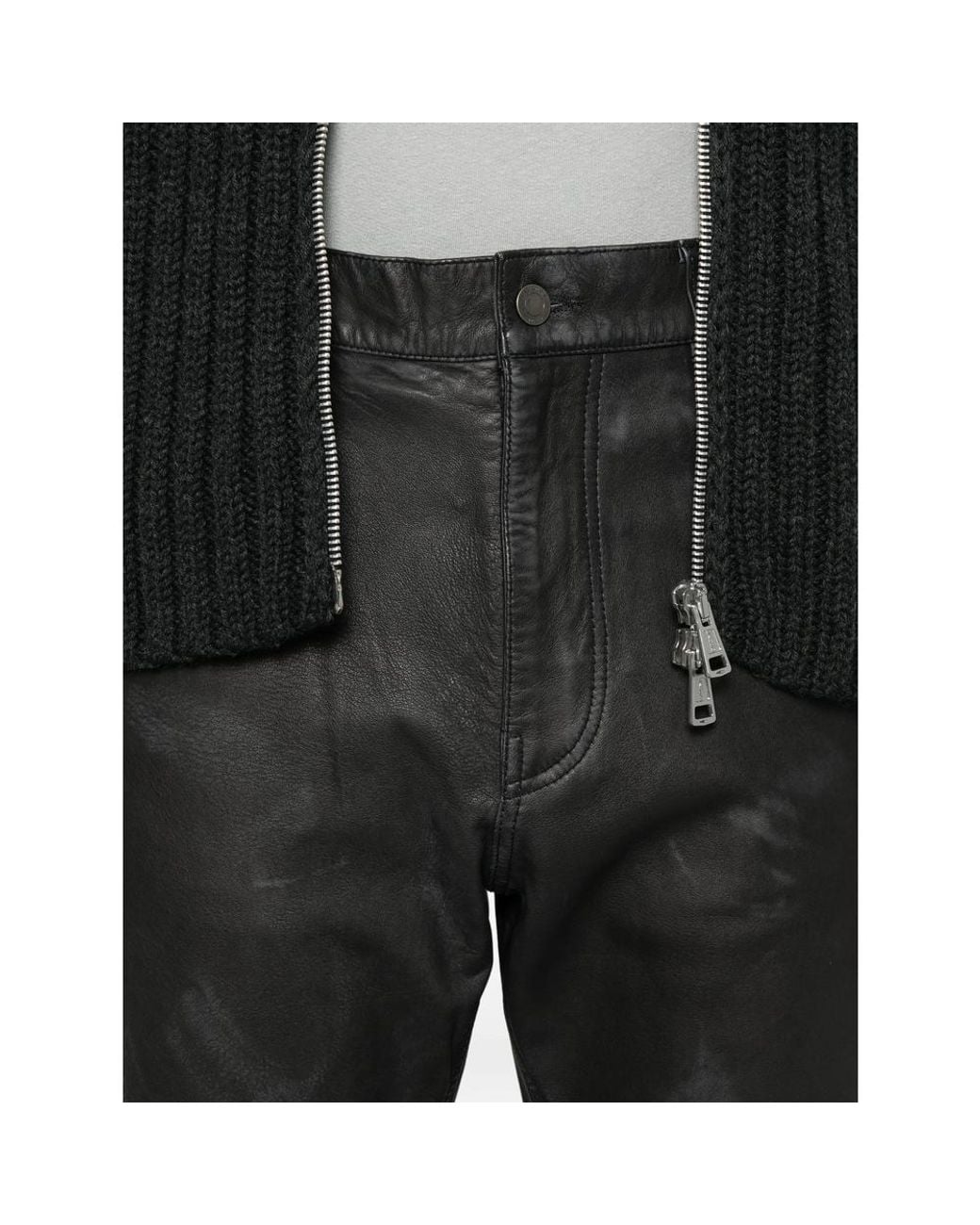 Haikure Gray Blake Panelled Leather Trousers for men