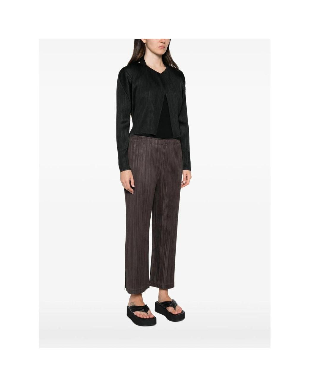 Pleats Please Issey Miyake Black Plissé-Effect Layered Jacket