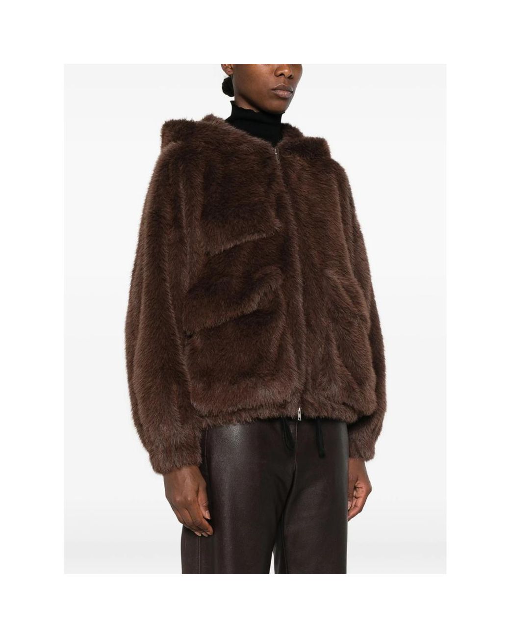 Tela Brown Hooded Faux-Fur Jacket